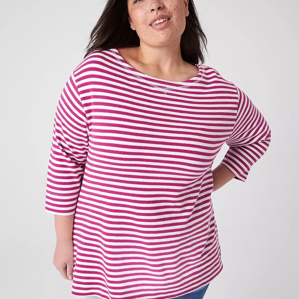 🌺 ✨ 3/4-Sleeve Boatneck Stripe Top – Plus Size 26/28 ✨ 🌺